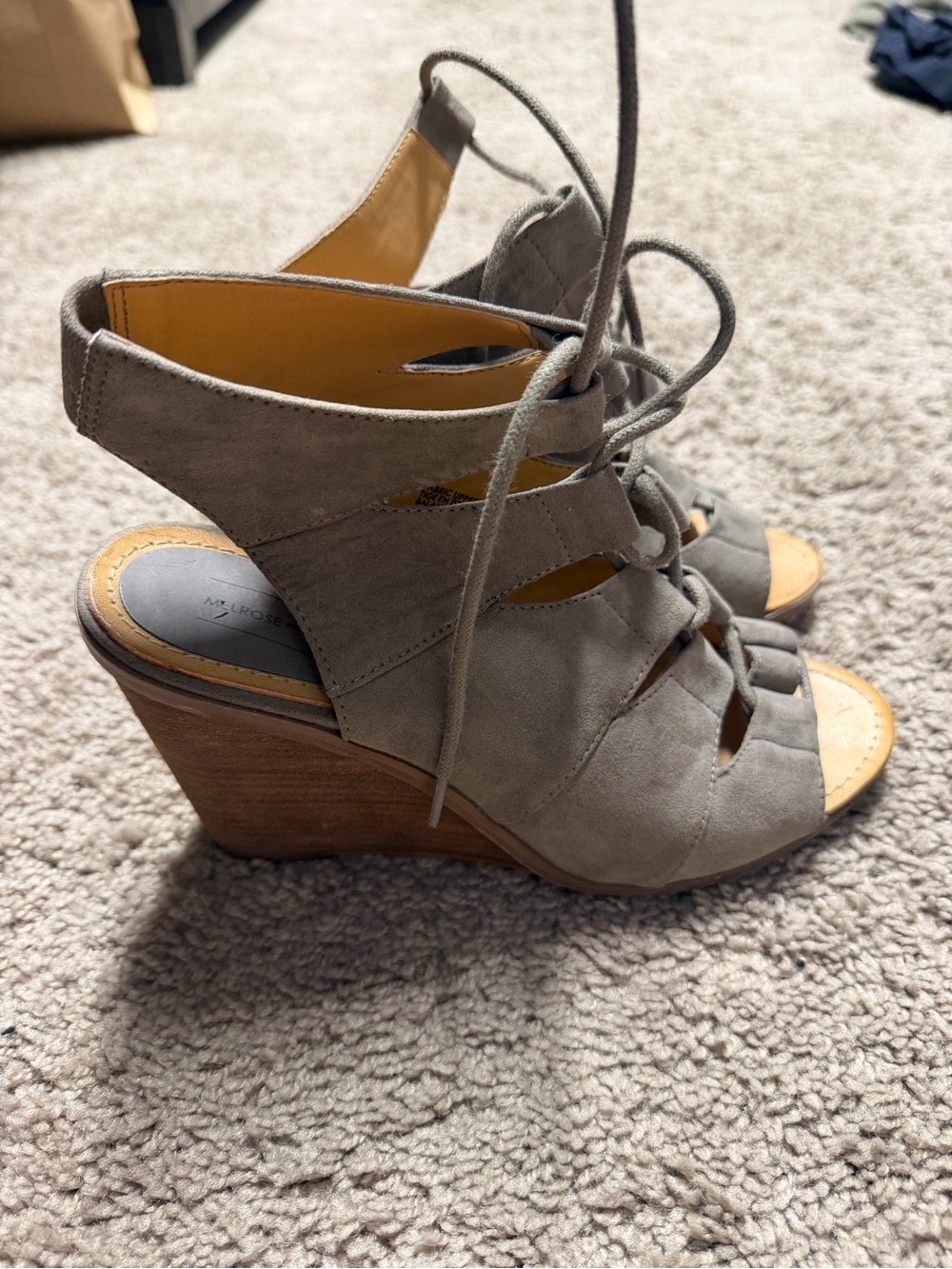 Melrose and Market Gray Suede Lace-Up Wedge Sandals